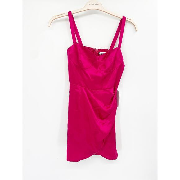 Reformation Fonda Rhubarb Pink Sleeveless Silk Mini Dress Size 0 NWT - Picture 3 of 7